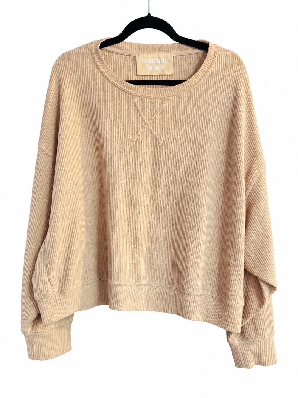 Araminta James Waffle Oversized Long Sleeve Sweat Top Coffee Size M